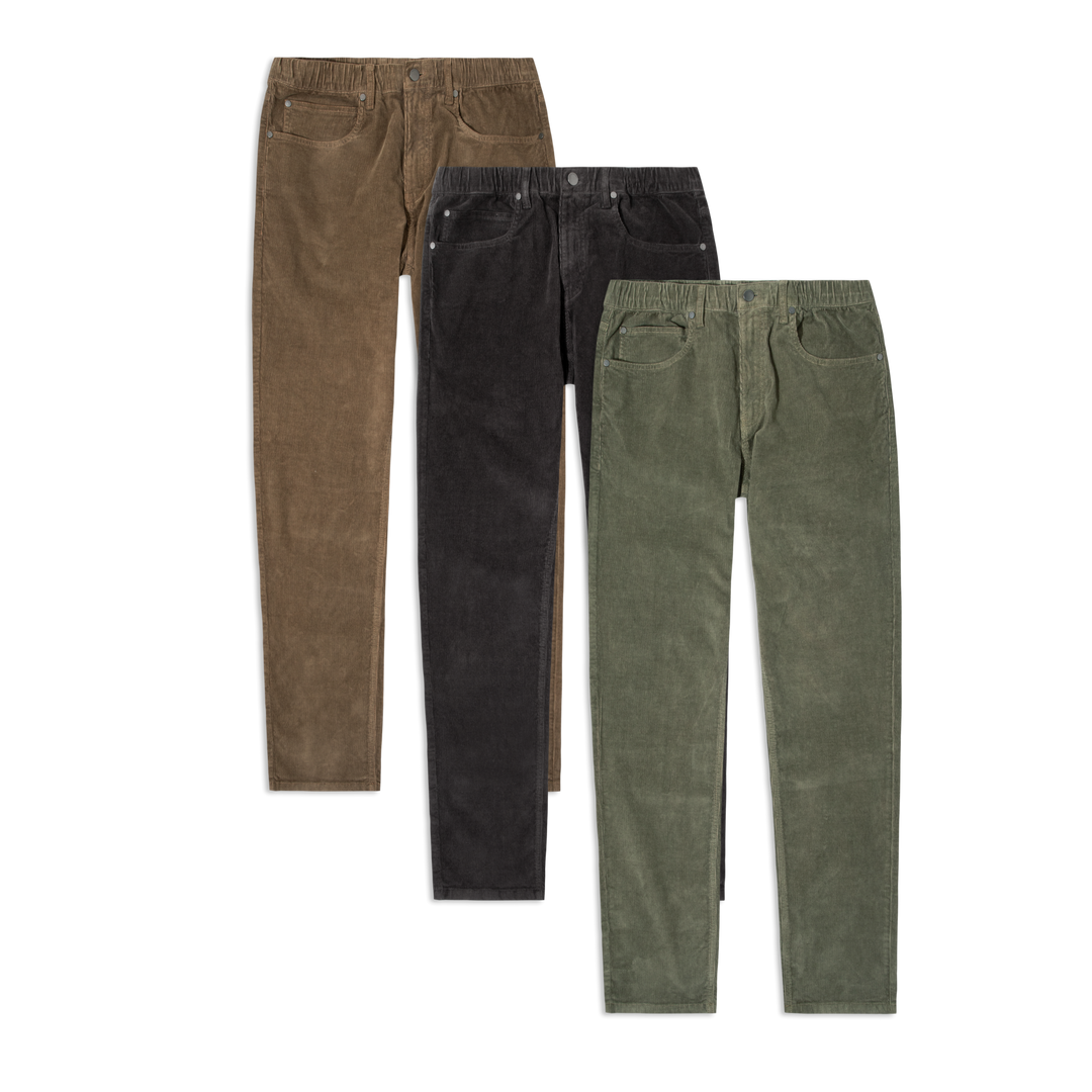 Corduroy 5 Pocket Pant 3 Pack: Moss, Charcoal Black, Desert