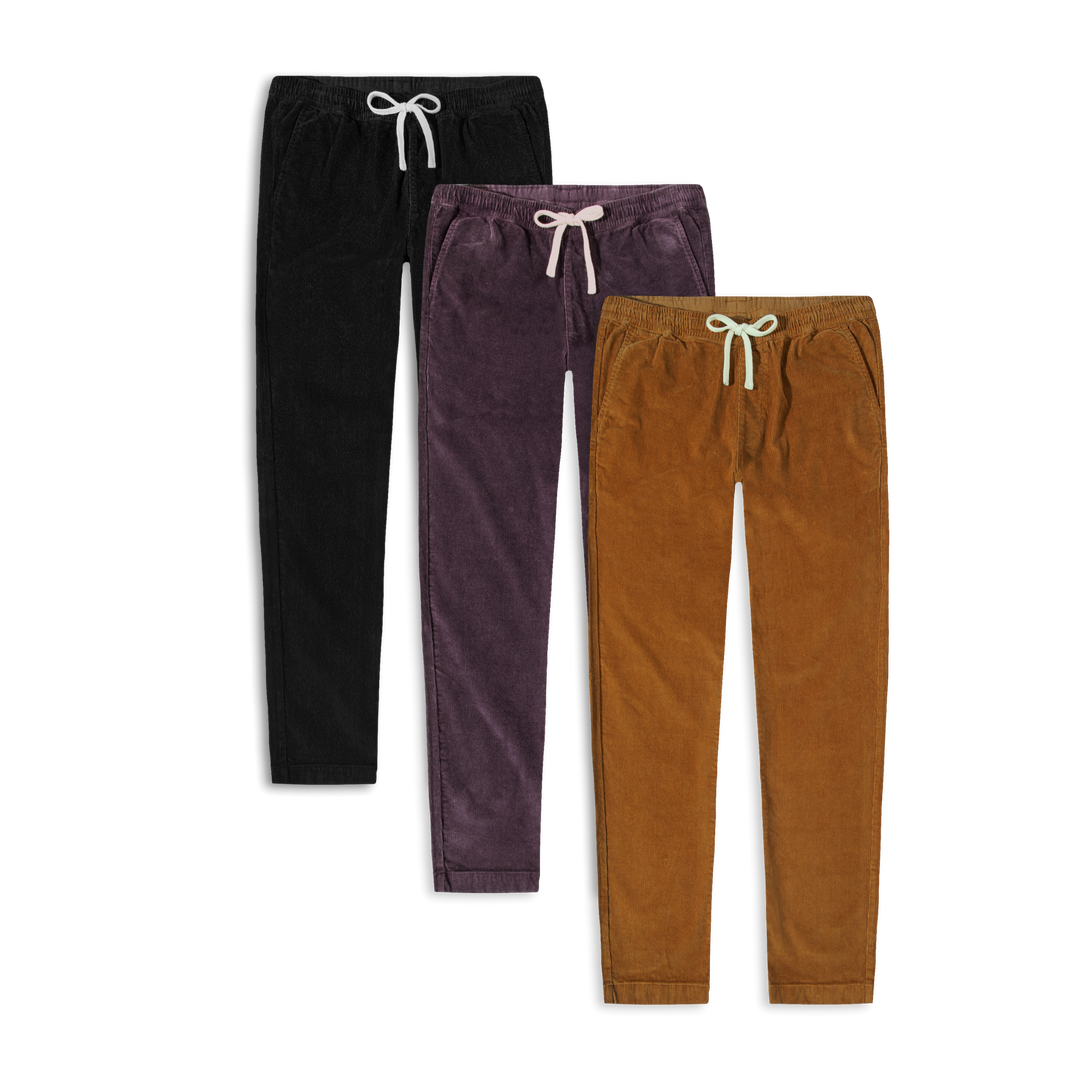 Corduroy Easy Pant 3 Pack: British Khaki, Dark Purple, Black