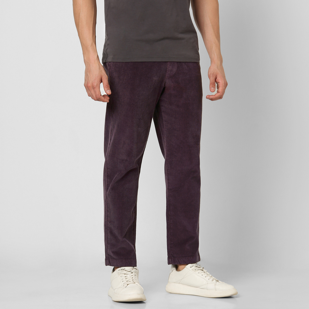 Corduroy Easy Pant Dark Purple on model