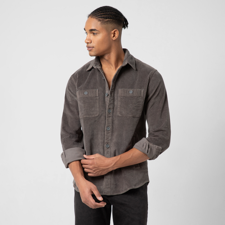 Corduroy Workshirt Dark Grey front on model