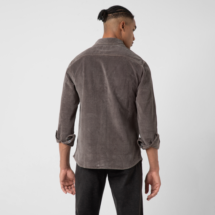 Corduroy Workshirt Dark Grey back on model