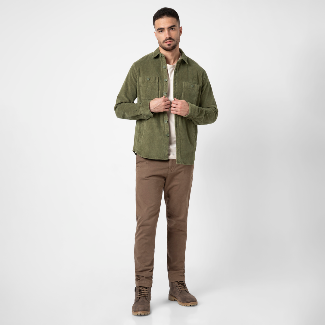 Corduroy Workshirt Fern full body on model