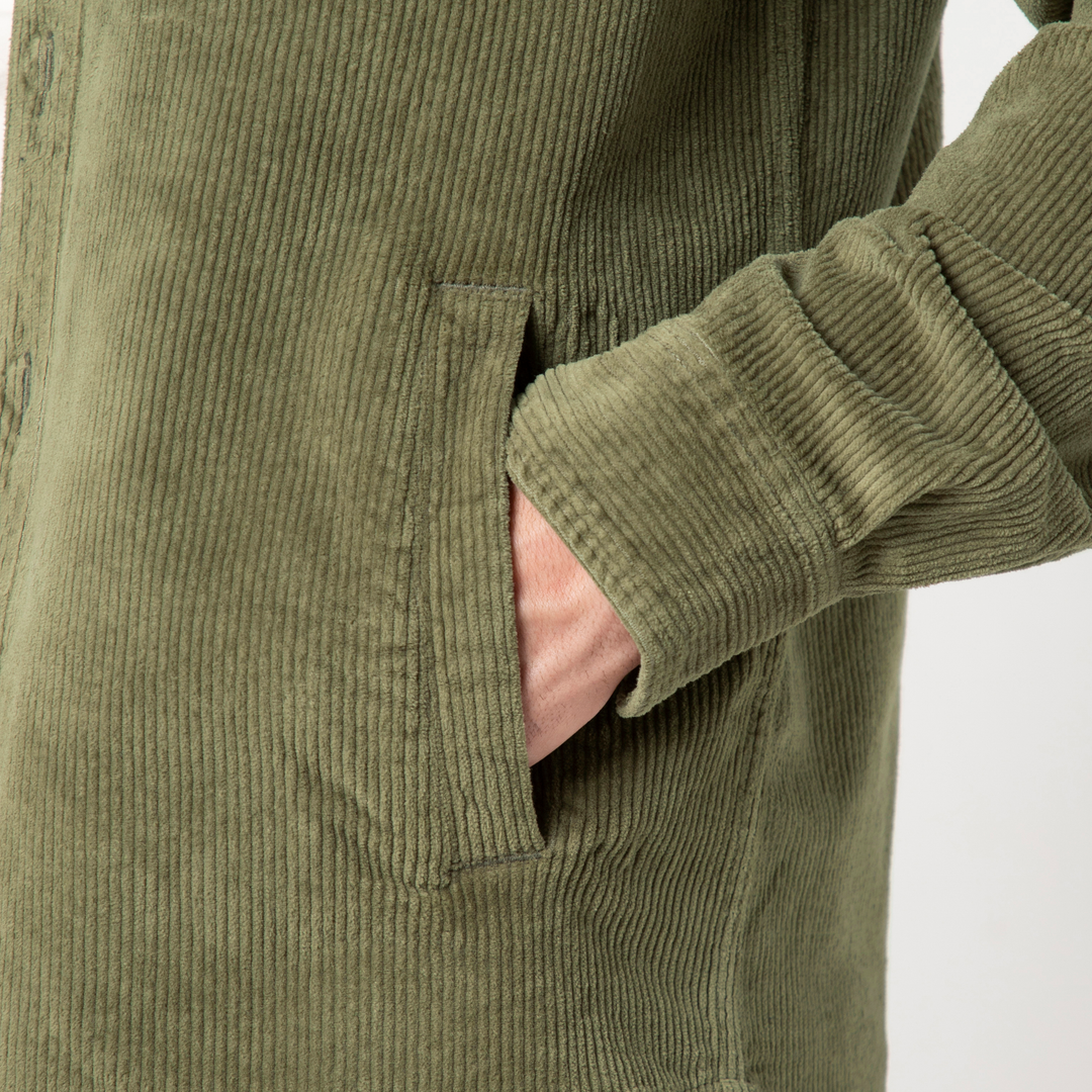 Corduroy Workshirt Fern close up on model