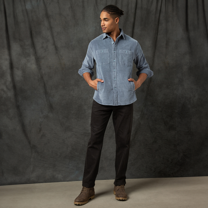 Corduroy Workshirt Flint full body on model