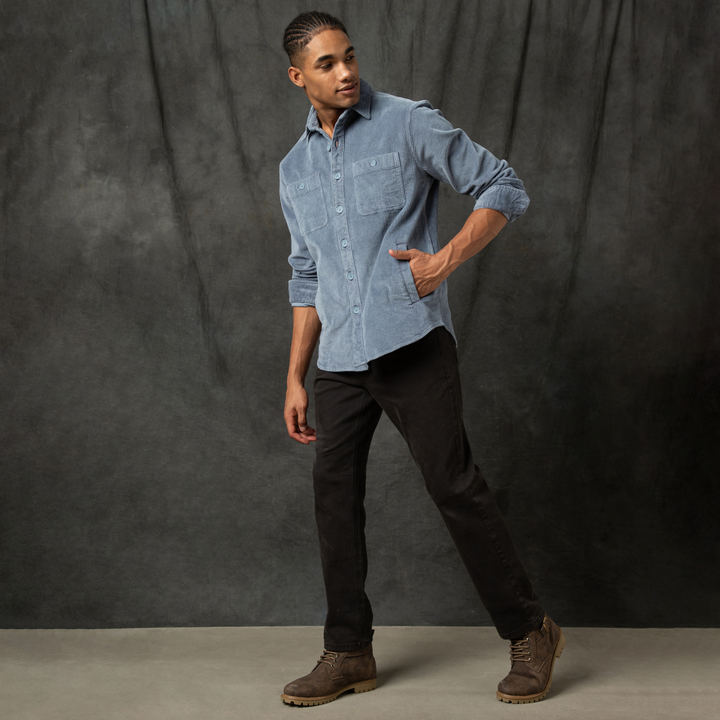 Corduroy Workshirt Flint full body on model