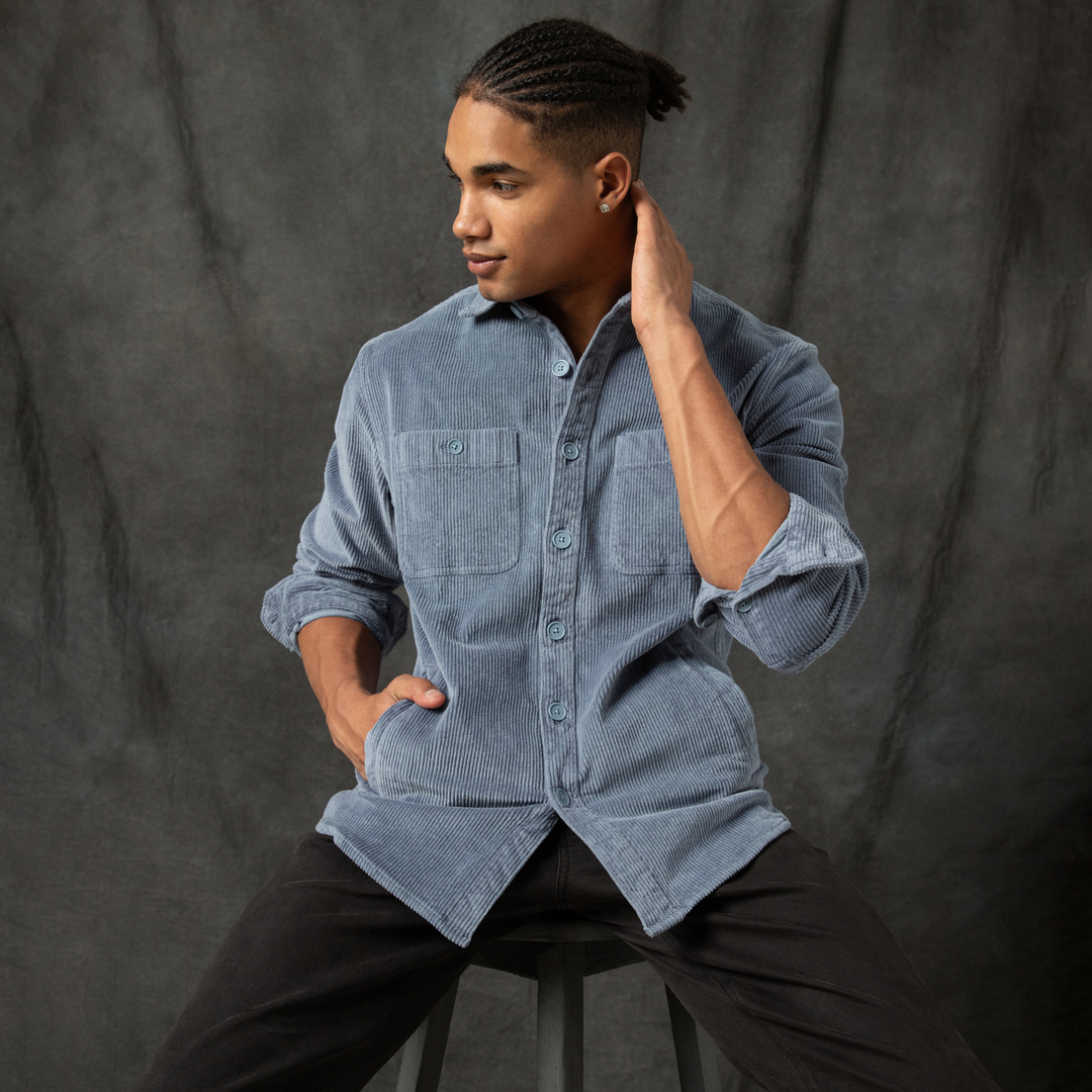 Corduroy Workshirt Flint front on model