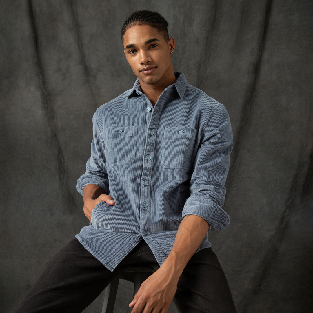 Corduroy Workshirt Flint front on model