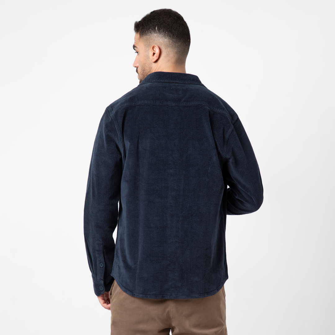 Corduroy Workshirt Navy back on model