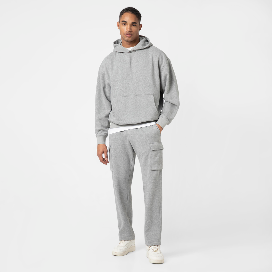 Core Cargo Pant Grey full body on mode with Core Hoodie