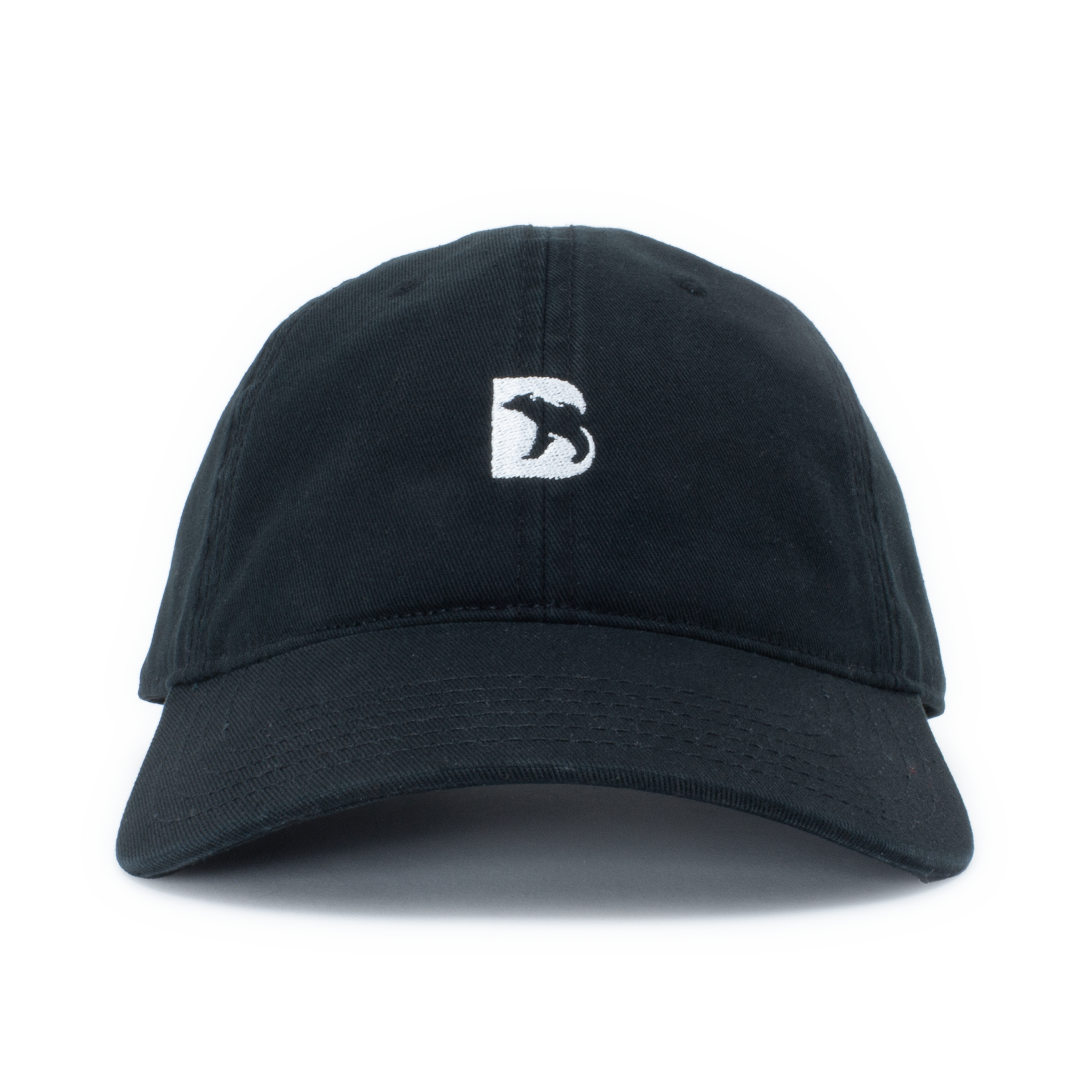 Bearbottom Dad Hat Black front with embroidered white B logo