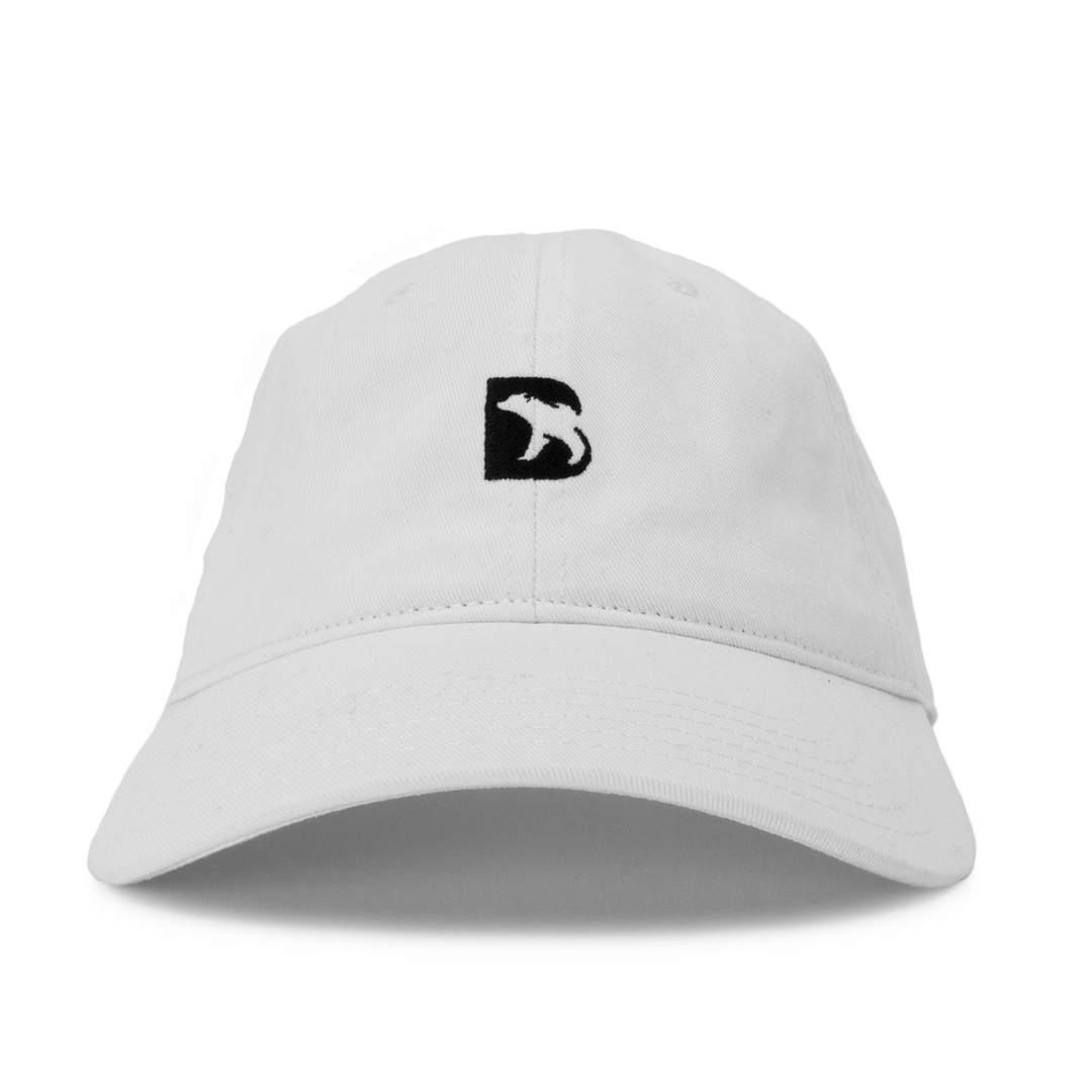 Bearbottom Dad Hat White front with embroidered black B logo