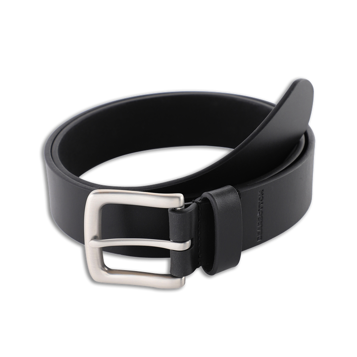 Daily Leather Belt Black with nickel prong enclosure and embossed Bearbottom below loop