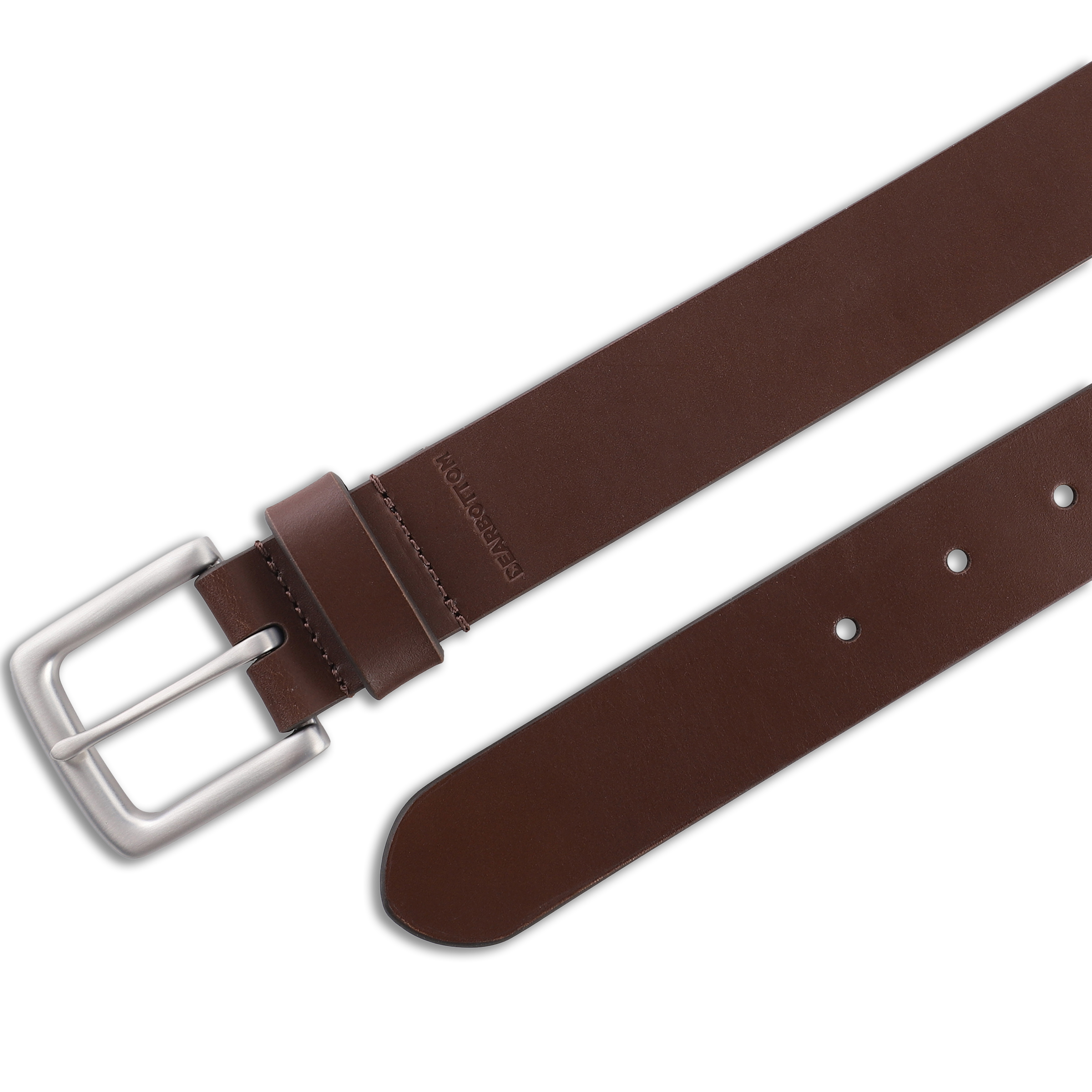 Daily Leather Belt Medium Brown close up of prong enclosure and belt loops