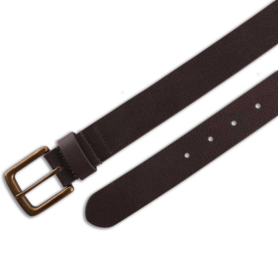 Daily Leather Belt Tumbled Brown close up of prong enclosure and belt loops
