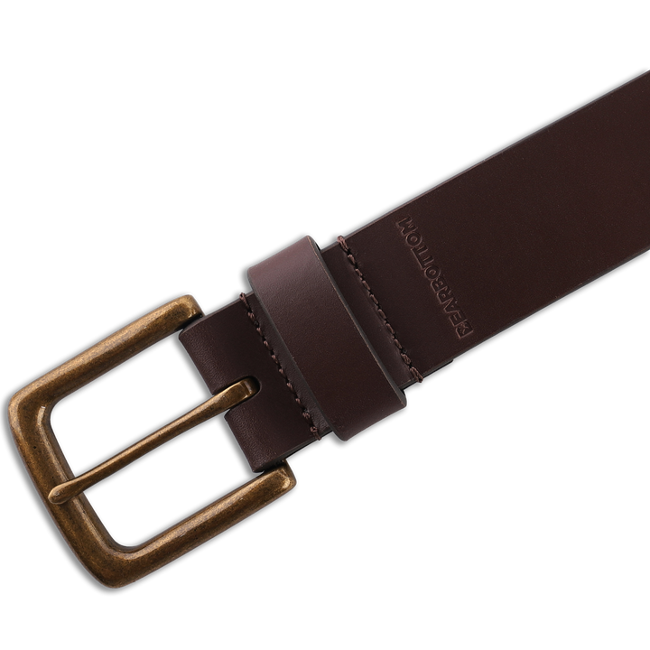 Daily Leather Belt Dark Brown close up of prong enclosure