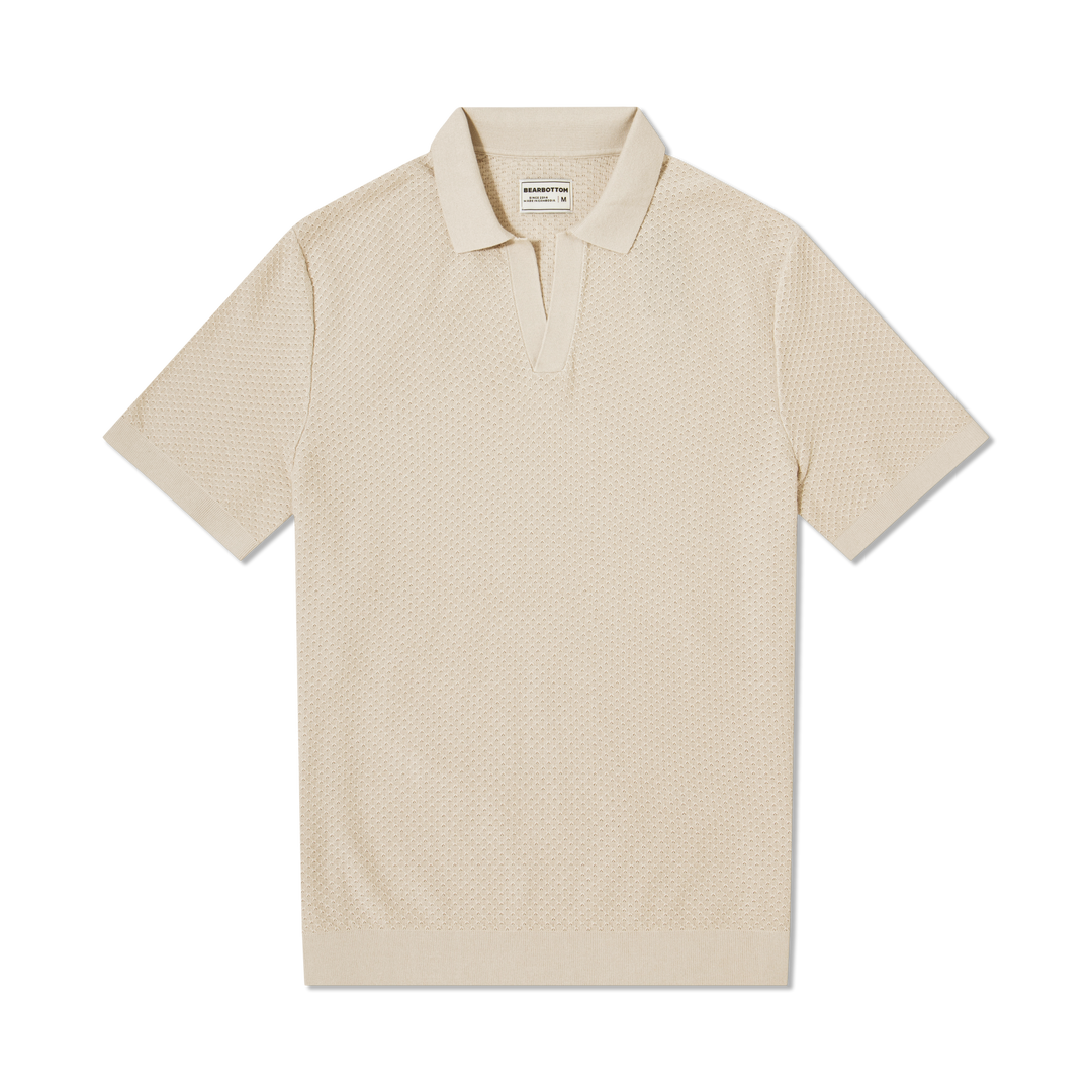 Diamond Knit Sweater Polo Bone front flat