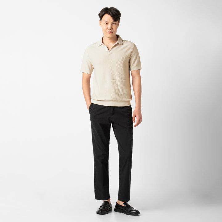 Diamond Knit Sweater Polo Bone full body on model