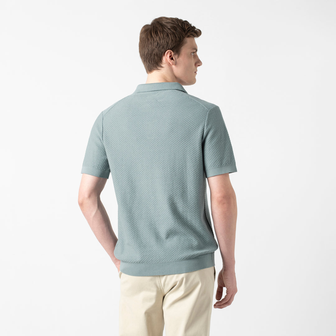 Diamond Knit Sweater Polo Shark back on model