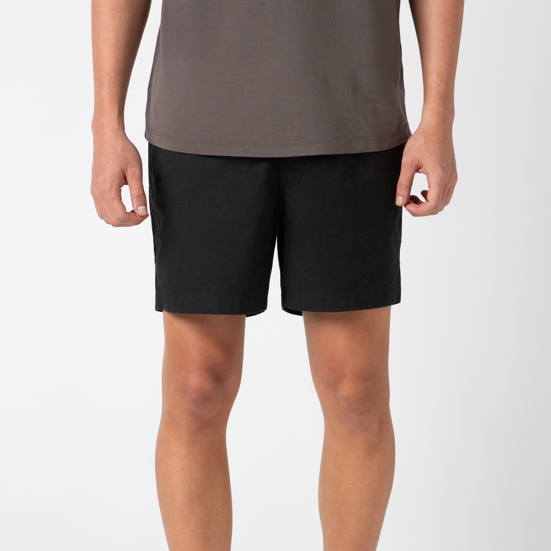 Drawstring Short 5.5" Black front on model