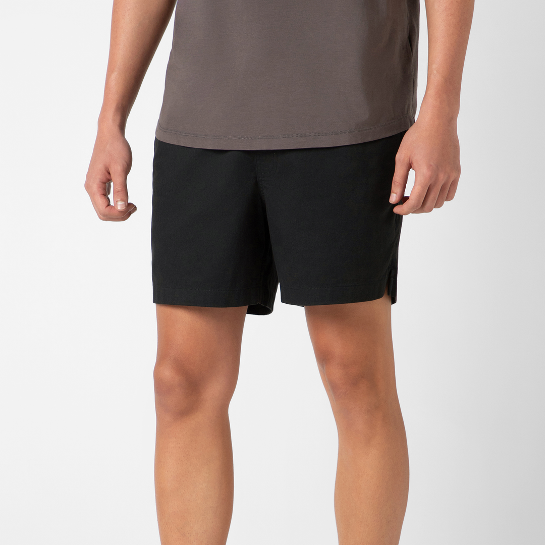 Drawstring Short 5.5" Black side on model