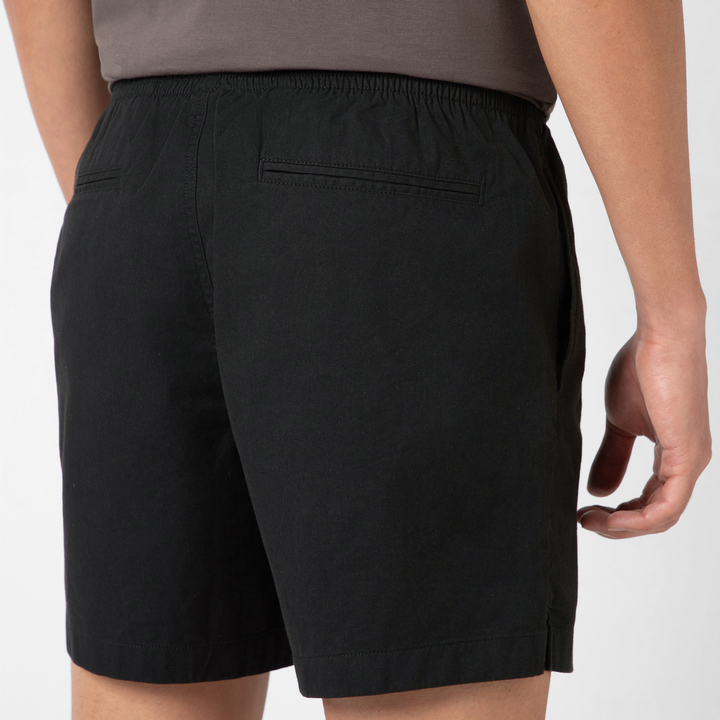 Drawstring Short 5.5" Black close up back pocket on model