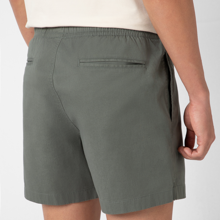 Drawstring Short 5.5" Graphite close up back pocket on model