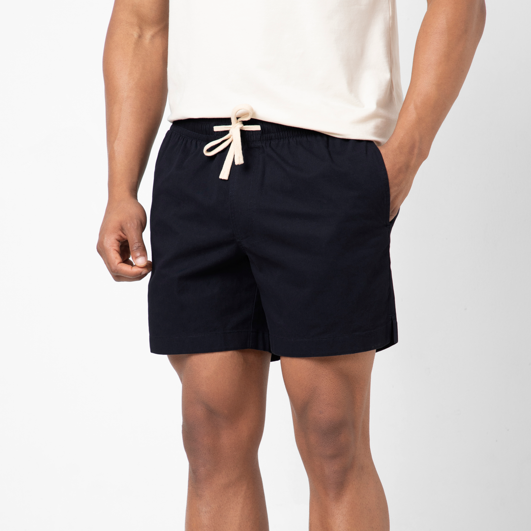 Drawstring Short 5.5" Navy side on model