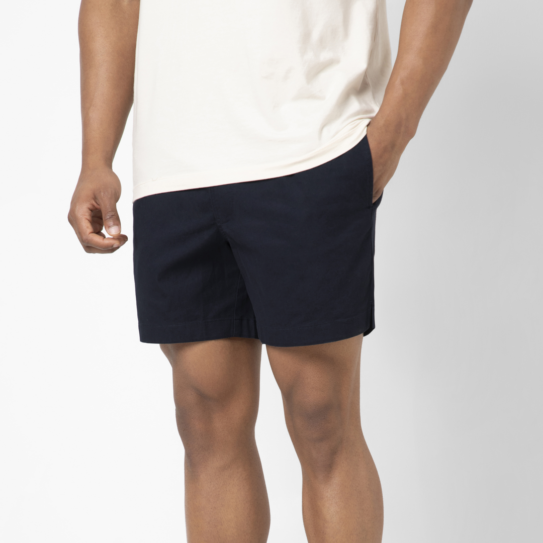 Drawstring Short 5.5" Navy side on model