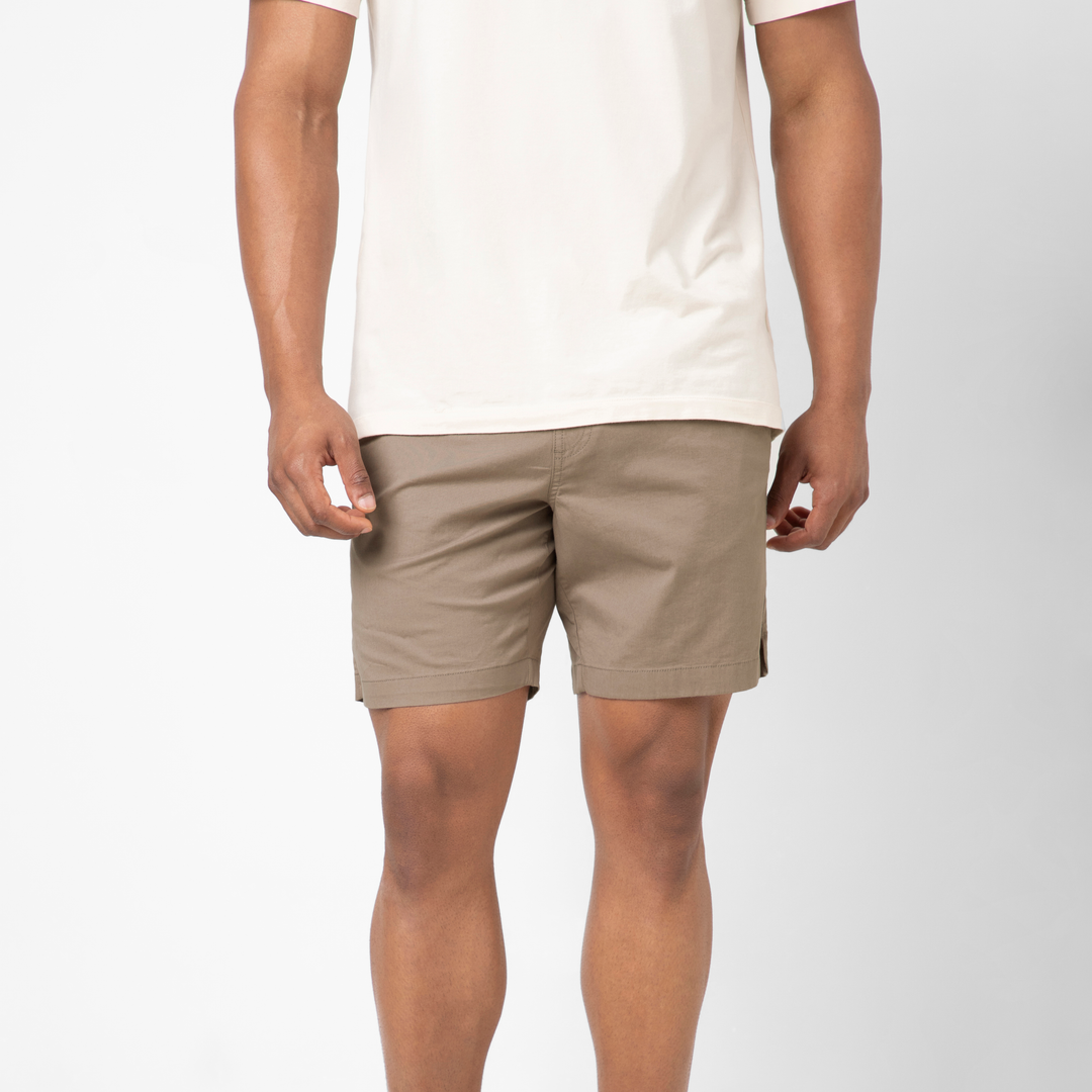 Drawstring Short 7" Mocha front on model