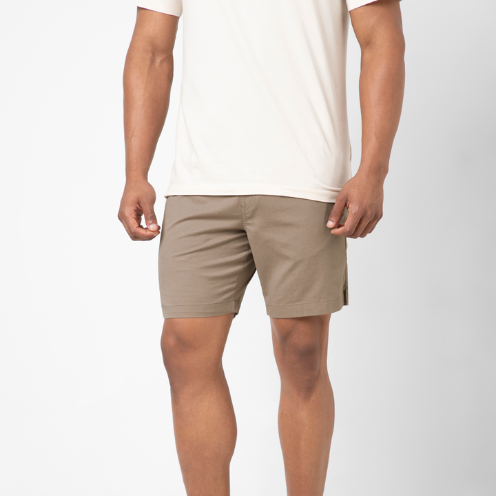 Drawstring Short 7" Mocha front on model