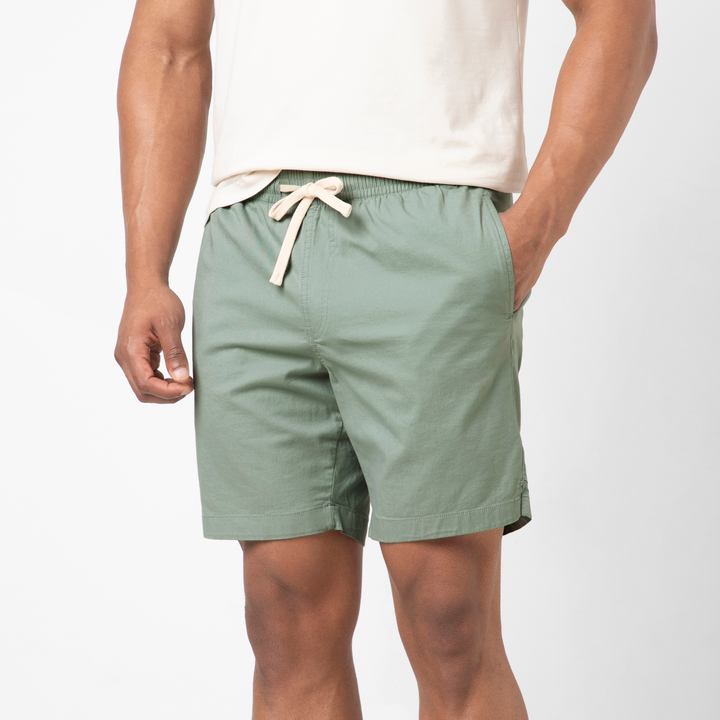 Drawstring Short 7" Moss side on model