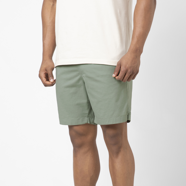 Drawstring Short 7" Moss side on model