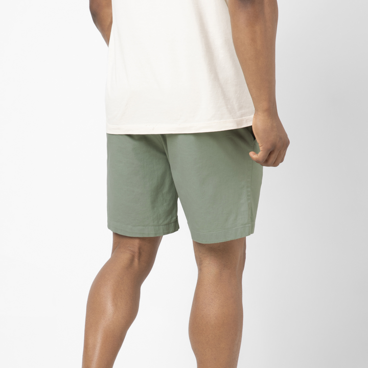 Drawstring Short 7" Moss back on model