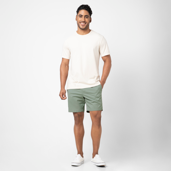 Drawstring Short 7" Moss full body on model