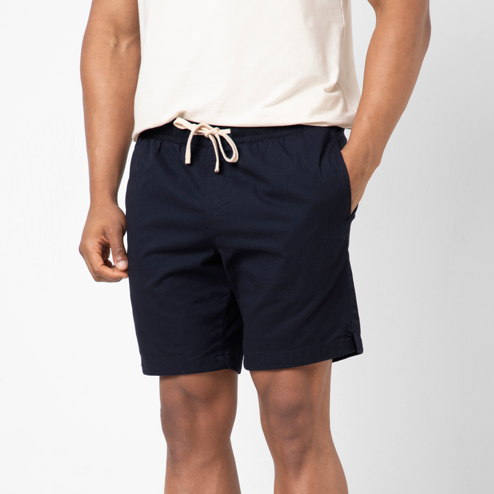 Drawstring Short 7" Navy front on model