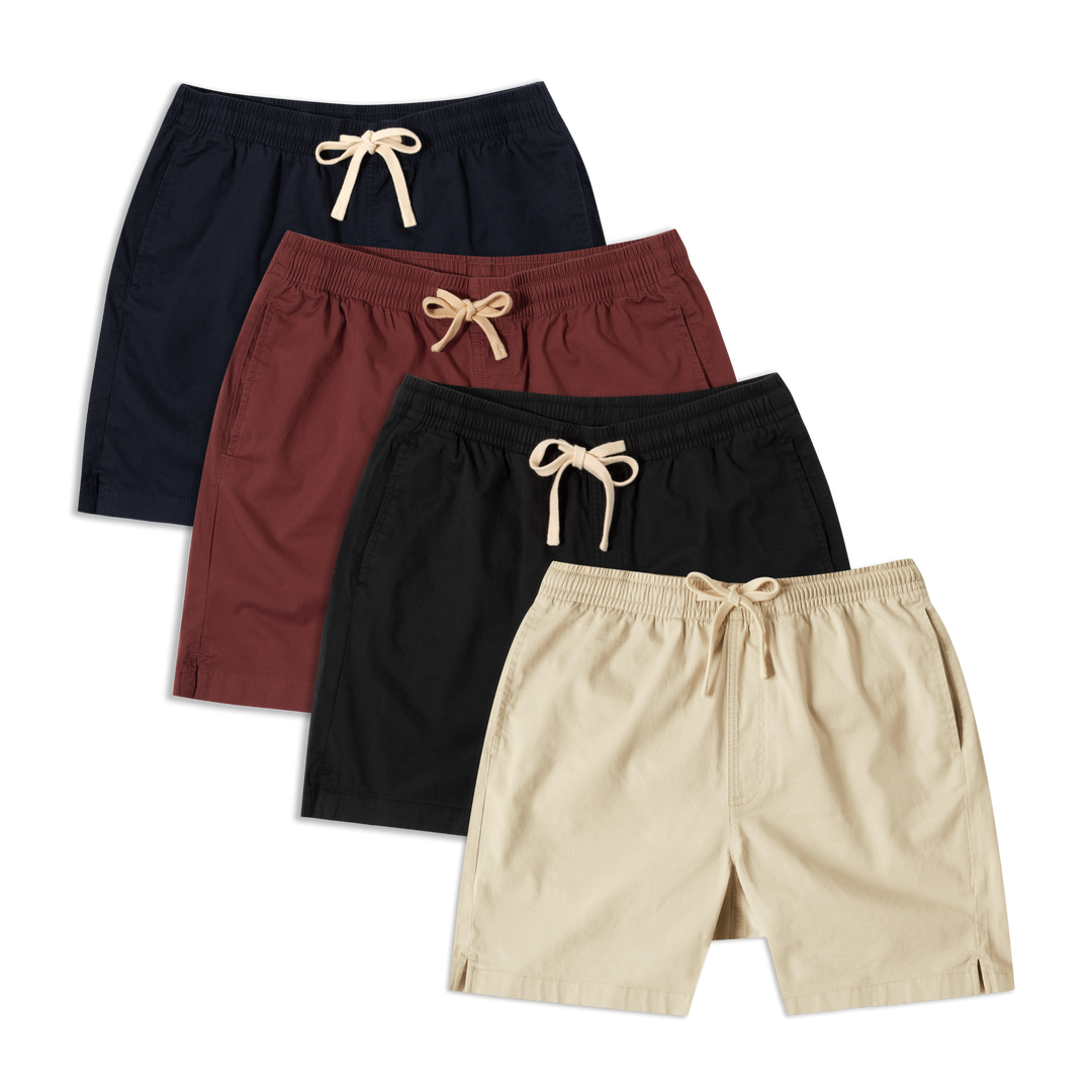 Drawstring Short 4 pack 7" inseam in Navy, Brick, Black and Stone