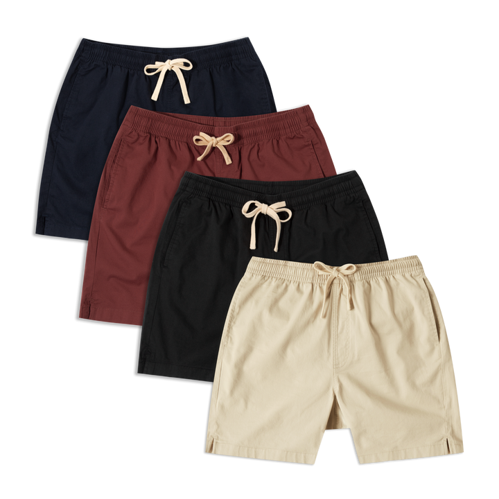 Drawstring Short 4 pack 7" inseam in Navy, Brick, Black and Stone