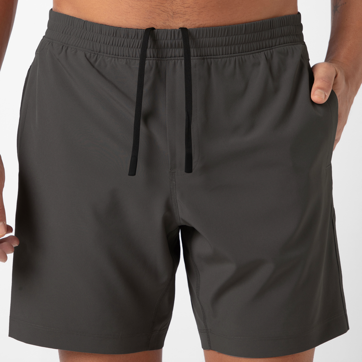 Drifter Short Lined 7 Dark Grey close up front on model