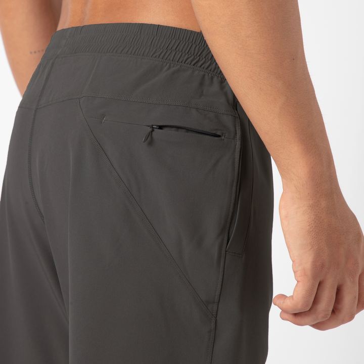 Drifter Short Lined 7 Dark Grey close up back zipper pocket