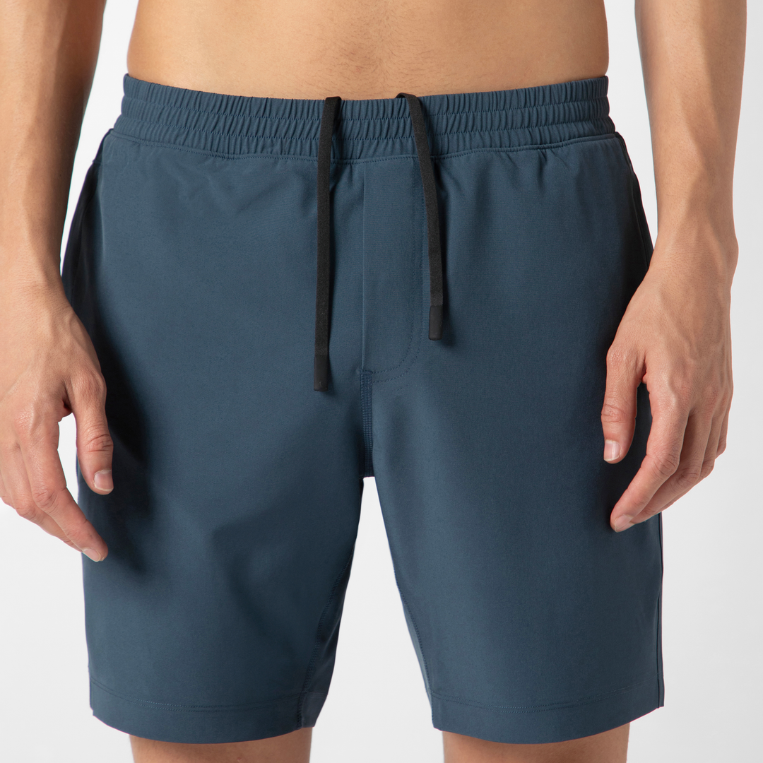 Drifter Short Lined 7 Navy close up front on model