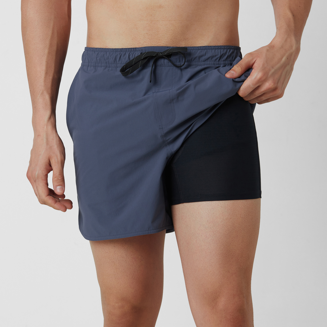 Echo Short Lined Navy on model