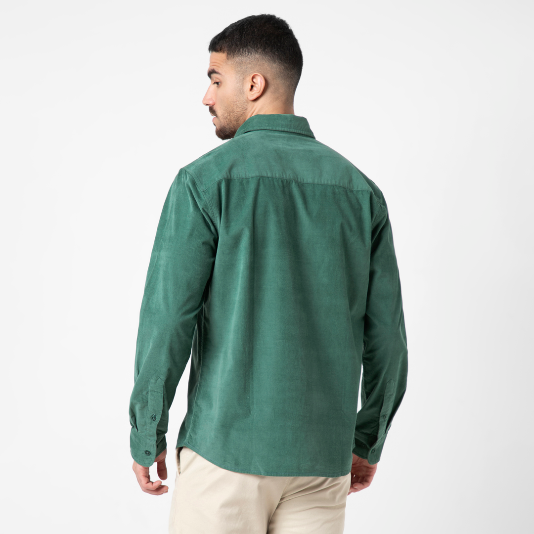 Everyday Corduroy Shirt Dark Sage back on model