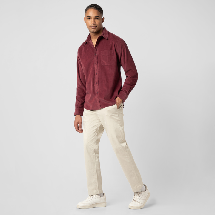 Everyday Corduroy Shirt Wine full body on model