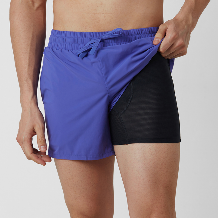 Field Short 5" Lined Bright Blue front on model with liner