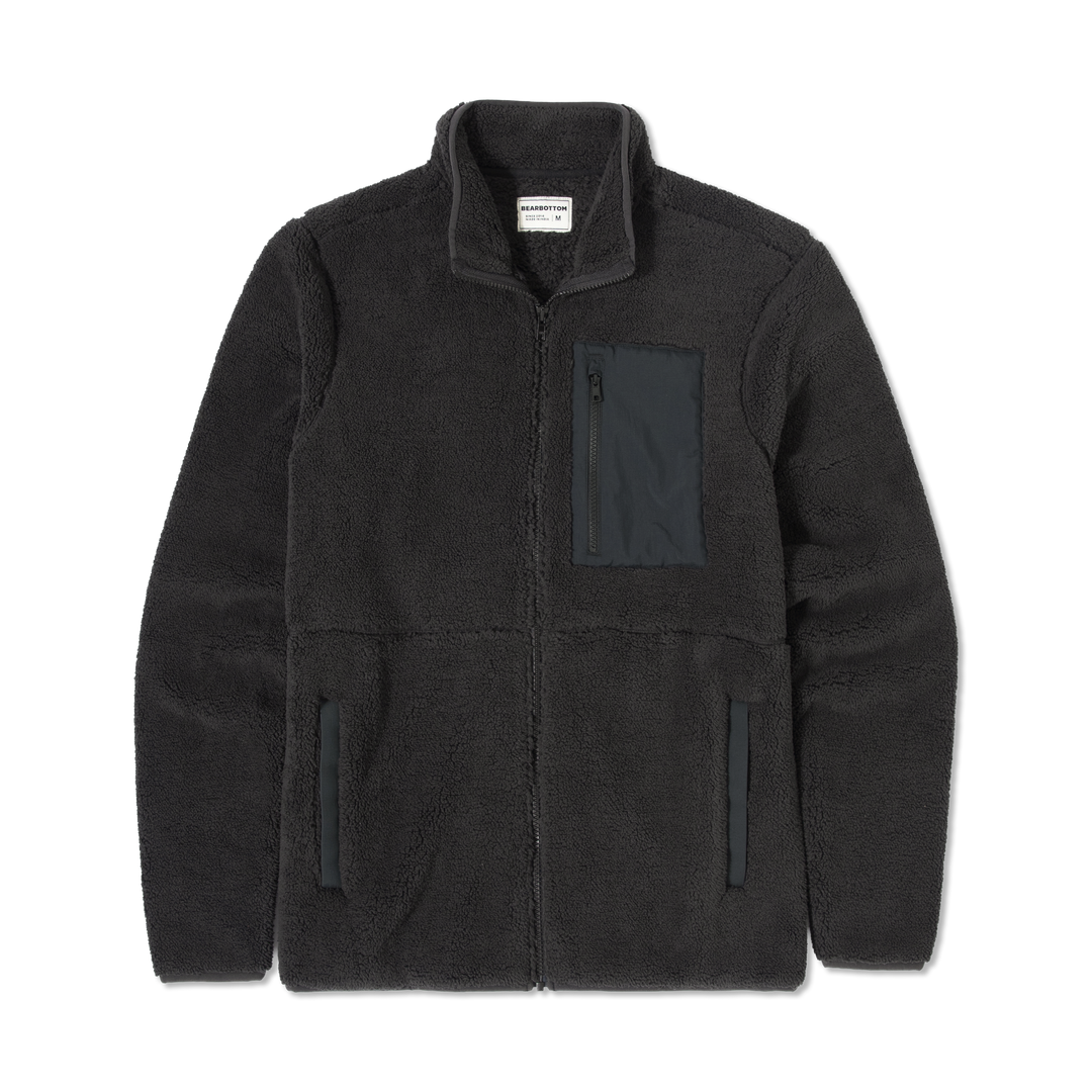 Full-Zip Sherpa Jacket Black front flat