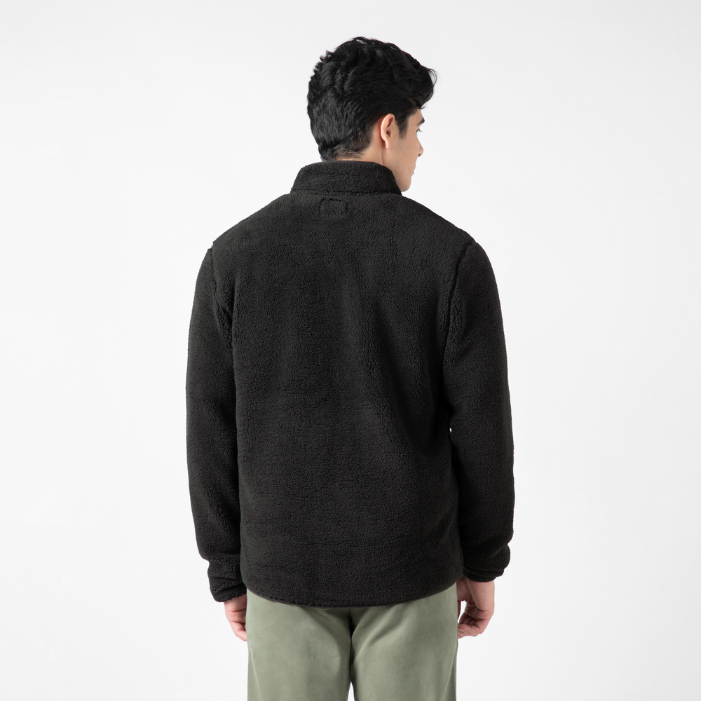 Full-Zip Sherpa Jacket Black back on model