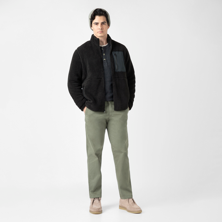 Full-Zip Sherpa Jacket Black full body on model