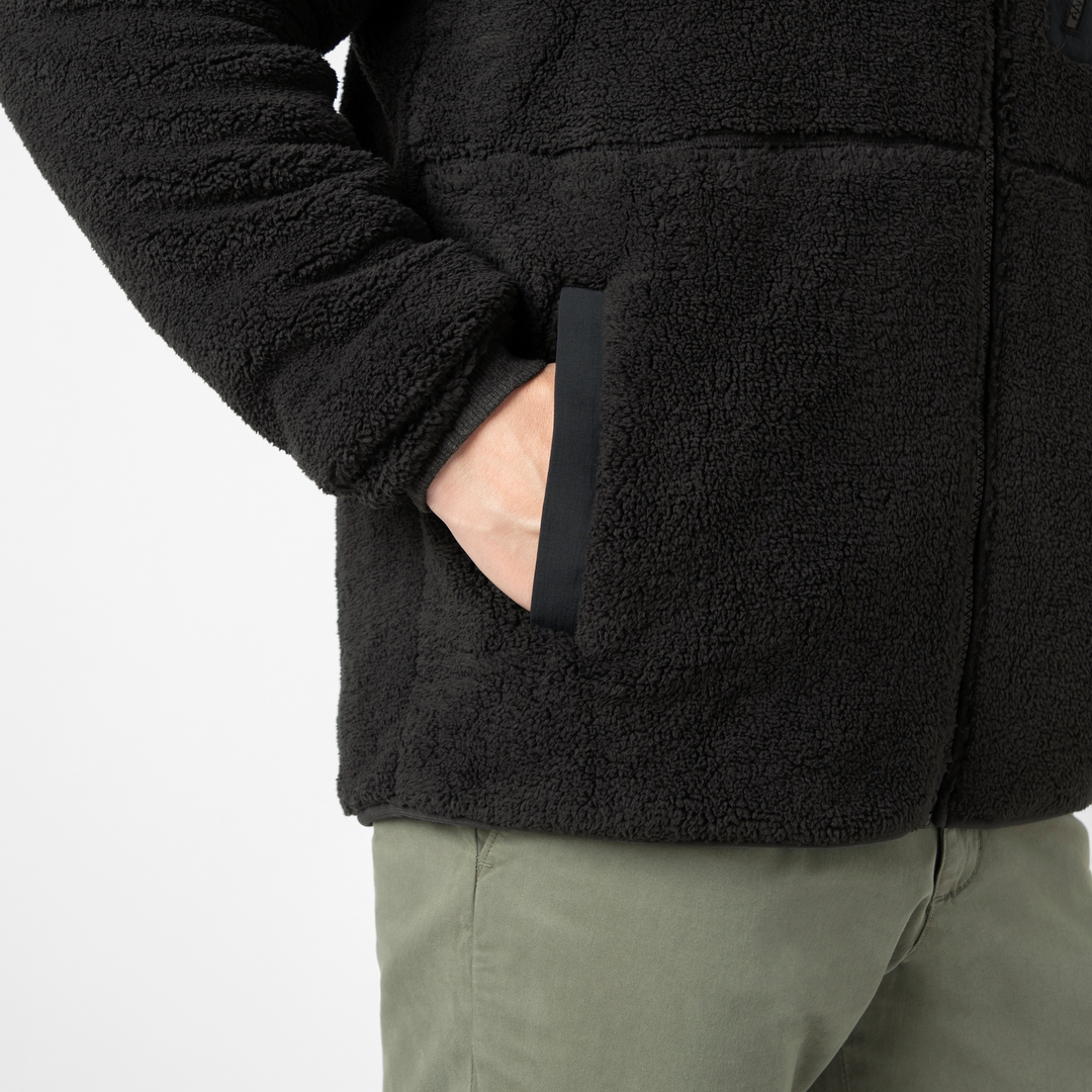 Full-Zip Sherpa Jacket Black pocket close up on model