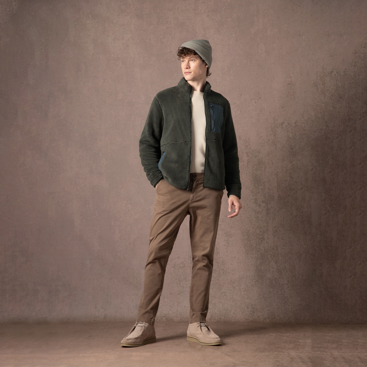 Full-Zip Sherpa Jacket Shadow full body on model on backdrop