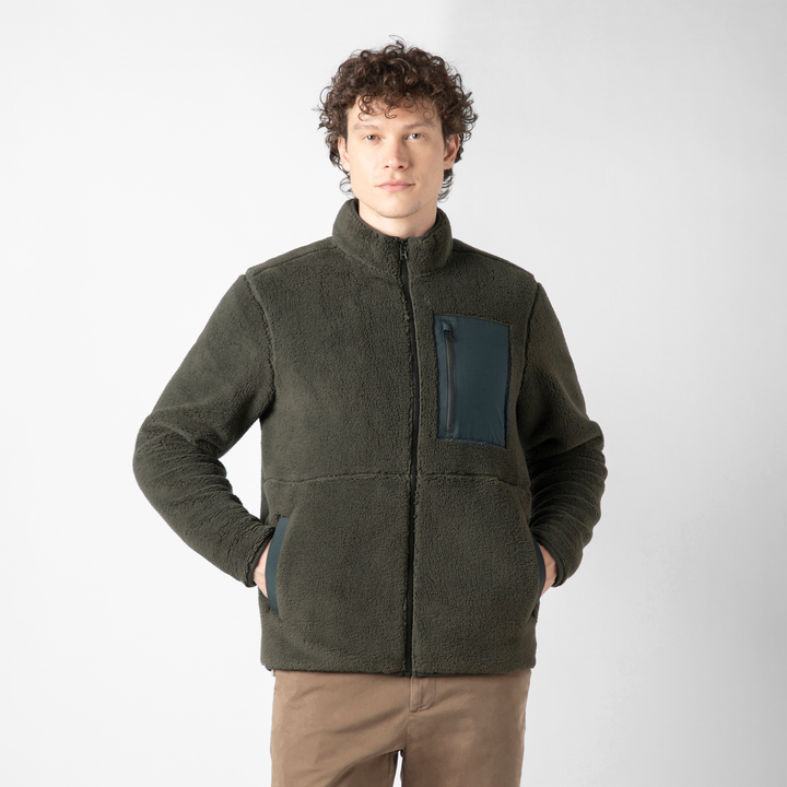 Full-Zip Sherpa Jacket Shadow front on model
